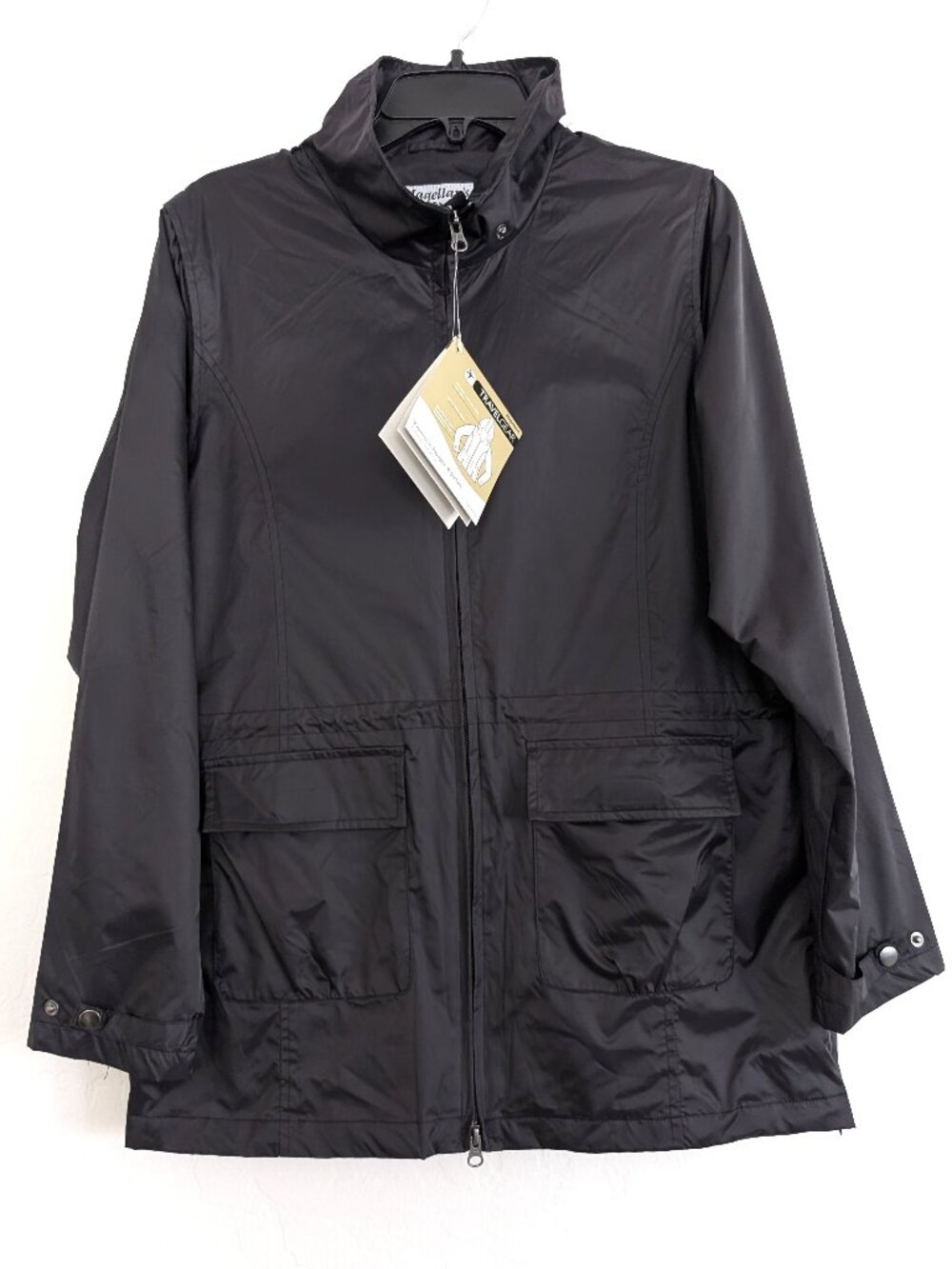 Magellan's Windbreaker Women M Black Voyager Converts To Vest Hooded Jacket FLAW